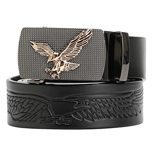 Click Sliding Eagle Belt with Automatic Buckle, Genuine Leather Ratchet Belt - Eagle Print Adjustable Slide Belt2