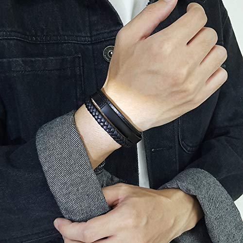 Handmade Black Braided Genuine Leather His Beauty & Her Beast Matching Couples Wristband Bracelet #TOP5