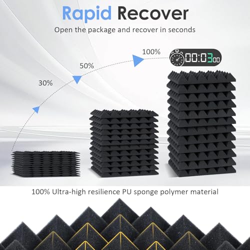Acoustic Foam Panels 12Pack, 12 x 12 x 2 Inches High Density Soundproof Proof Foam Wall Panels, Pyramid Self Adhesive Fire Resistant Noise Cancelling Wall Panels for Wall, Recoding Studio,Home,Office - Image 5