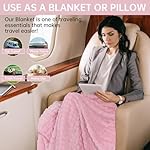 Travel Blanket and Pillow-2-in-1, Ultra-Soft&Compact, One-Piece Airplane Blanket with Hand Luggage Belt and Backpack Clip,Travelers Accessories Gifts, 61x43 Inches (Pink) - Image 4