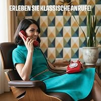 Opis Technology 60s Cable Retro Telefon mit Wählscheibe, Rot | Mechanische Metallglocke im Stil der 60er Jahre. Passt an die meisten Router und Fritzbox Anschlüsse. – Ansicht 3
