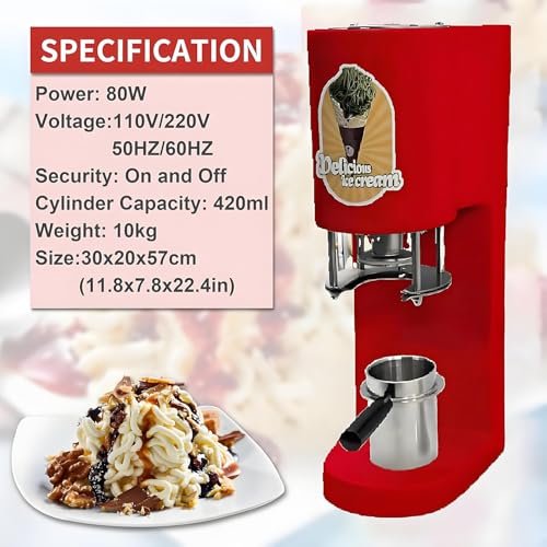 YANDDEA Eiscreme- und Softeismaschine, 7,4–7,9 Gal/Std. kommerzielle Spaghetti-Eispresse, Gelato-Maschine mit 4 Formformen, Eiscreme-Nudelmaschine Red – Bild 6