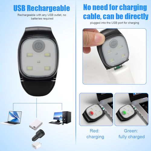 Yuragim LED Clip Lampe, 2 Stück Lauflicht LED Stirnlampe Wiederaufladbar Clip Lampe Wasserdicht Kopflampe Kleinstirnlampe Sicherheitslicht Laufzubehör für Joggen Klettern Läufer Angeln Camping Wandern