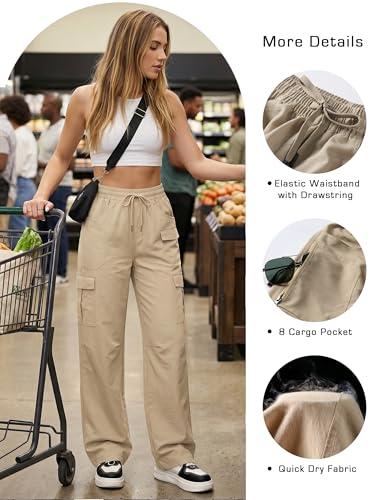 Image of Women's Cargo Pants 28 inch /30 inch Lightweight Quick Dry Casual Travel Pant Streetwear for Work Hiking Outdoor with 8 Pockets