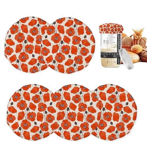 Sourdough Starter Jar Cloth Covers,Vintage Poppy Flower Heat Preservation to Increase Fermentation Cover for Bread Rising Sourdough Bread Proofing Cover?5 Pack?