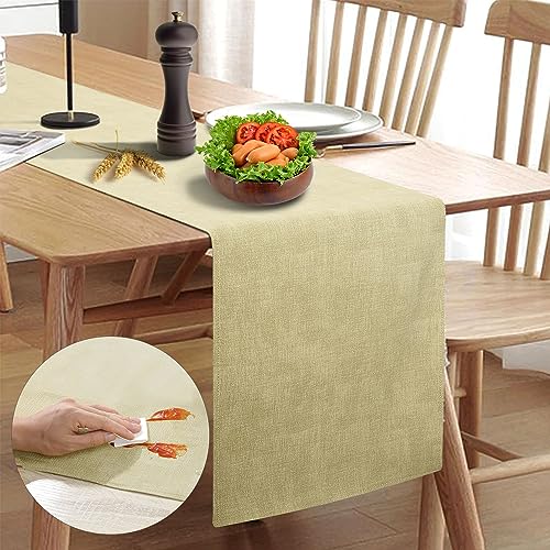 Farmhouse Table Runner, Thick & Waterproof, Beige (90'' x 14'', Fits 58''-74'' Tables)