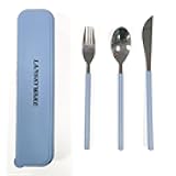 LANSKYWARE Portable Travel Utensils Set, 18/8 Stainless Steel 3 PCS Flatware Set Including Knife Fork and Spoon, Reusable Travel Set with Case for Lunch Box Camping School Office