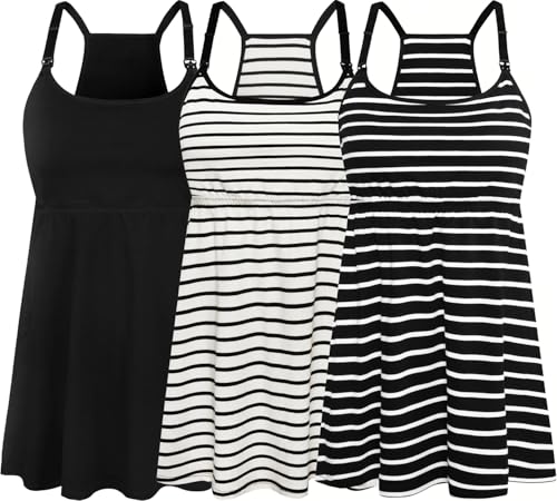 Image of SUIEK 3 Pack Maternity Nursing Tank Tops with Bralette Cotton Breastfeeding Camisole