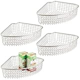 mDesign Farmhouse Metal Kitchen Cabinet Lazy Susan Storage Organizer Basket with Front Handle -...