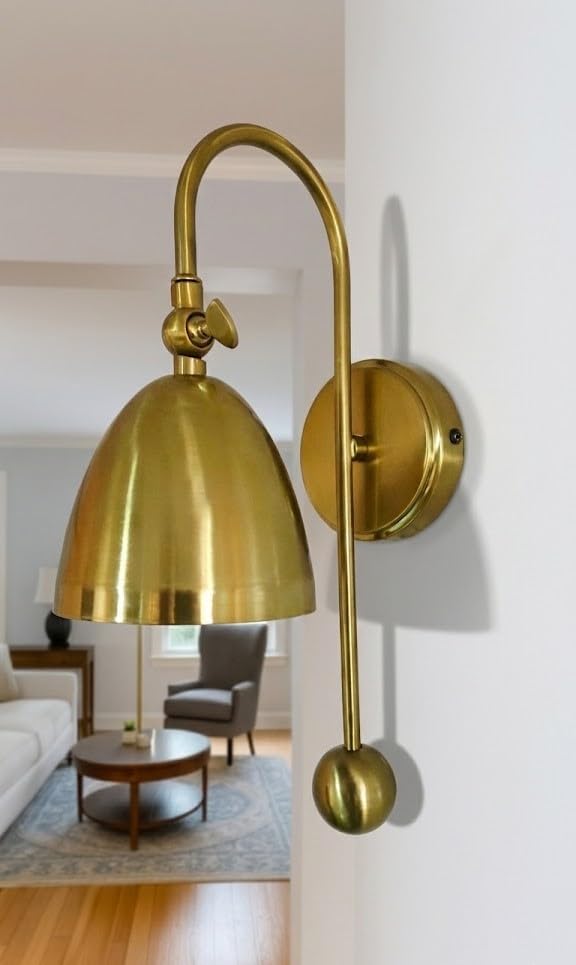 Image of Antique Gold Adjustable Wall Lamp | E27 Holder with Free LED Filament Bulb | Premium Metal Wall Lamp for Living Room, Bedroom & Study