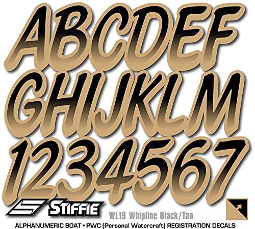 Image of STIFFIE Whipline Black /Tan 3 inch Boat & PWC Registration Decals • Numbers Letters Stickers