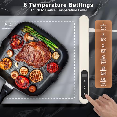 Image of FYY Warming Mat for Food - Rapid and Full Surface Heating, 6 Temp Settings, 6H Timer, Rollable Portable Food Warming Mat, Ideal for Gatherings, Parties, Keep Meal Warm (X Large Size, Gray)