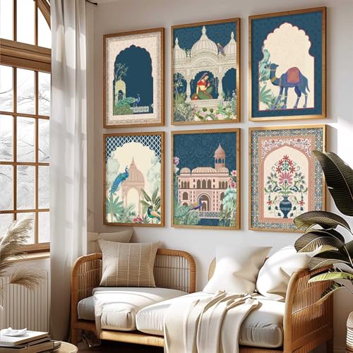 Image of kotart- Pichwai Painting for Living Room Bedroom Office Room Decor - Premium Digital Paintings with Frame for Home Decoration - Painting for Wall Decoration - Pack of 6 (13X17 INCH, A)