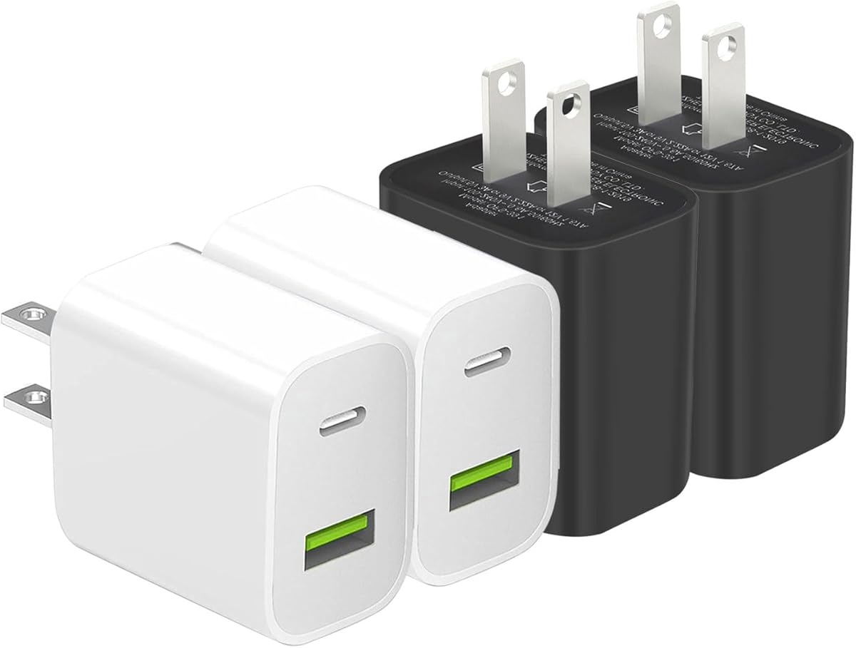 4 Pack USB C Charger Block, Dual Port Type C Wall Charger Fast Charging 20W Power Adapter Cube for iPhone 14/14 Pro/14 Pro Max/14 Plus/13/12/11, XS/XR/X, iPad, Samsung, More