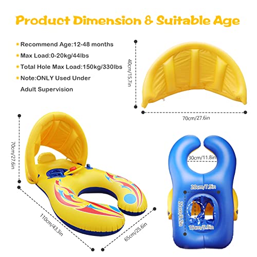 Eeocwf Mommy Baby Inflatable Pool Float With Detachable Canopy, Interactive Parents Toddler Floaties For Pool Swimming, Infant Pool Floats With Handle For Summer #TOP1