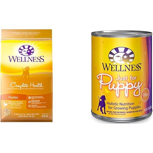 Wellness Complete Health Dry Puppy Food, Chicken, Salmon & Oatmeal, 5 Pound Bag Wet Puppy Food, Chicken & Salmon, 12 Cans, 12.5 Ounce Can