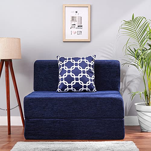 Image of Convertible Fabric Sofa Cum Bed | Foldable Double Foam & Washable Cover with Cushions | Modern Design Use Living Room & Guest Room (Moshi-Blue-Multi-Chain, 3X6 Ft)