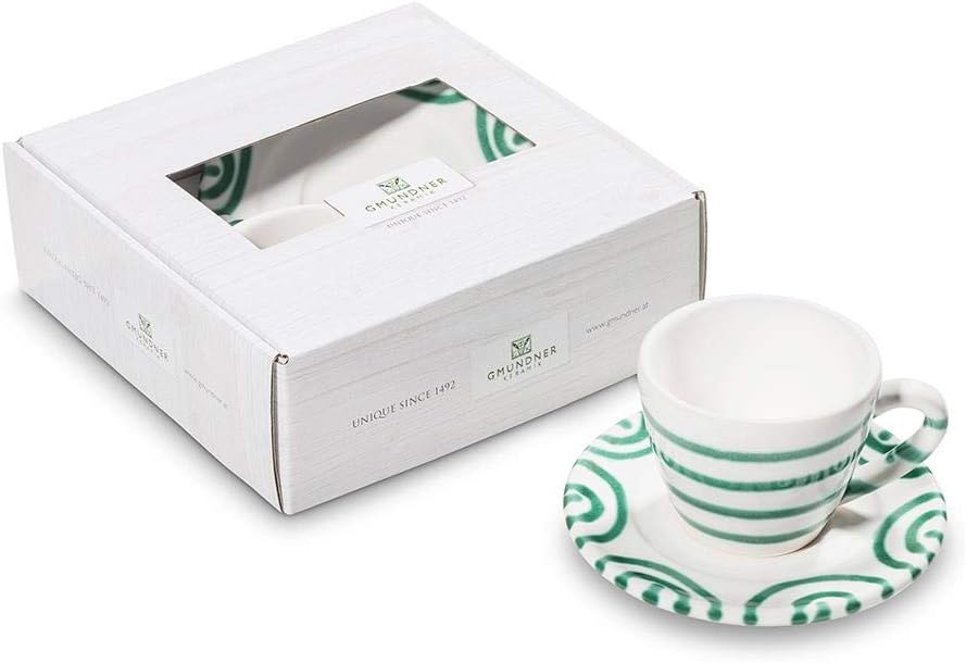 GMUNDNER KERAMIK Espresso for You Set Edition Gourmet, Green Flamed, 2 pieces, Handmade in Austria