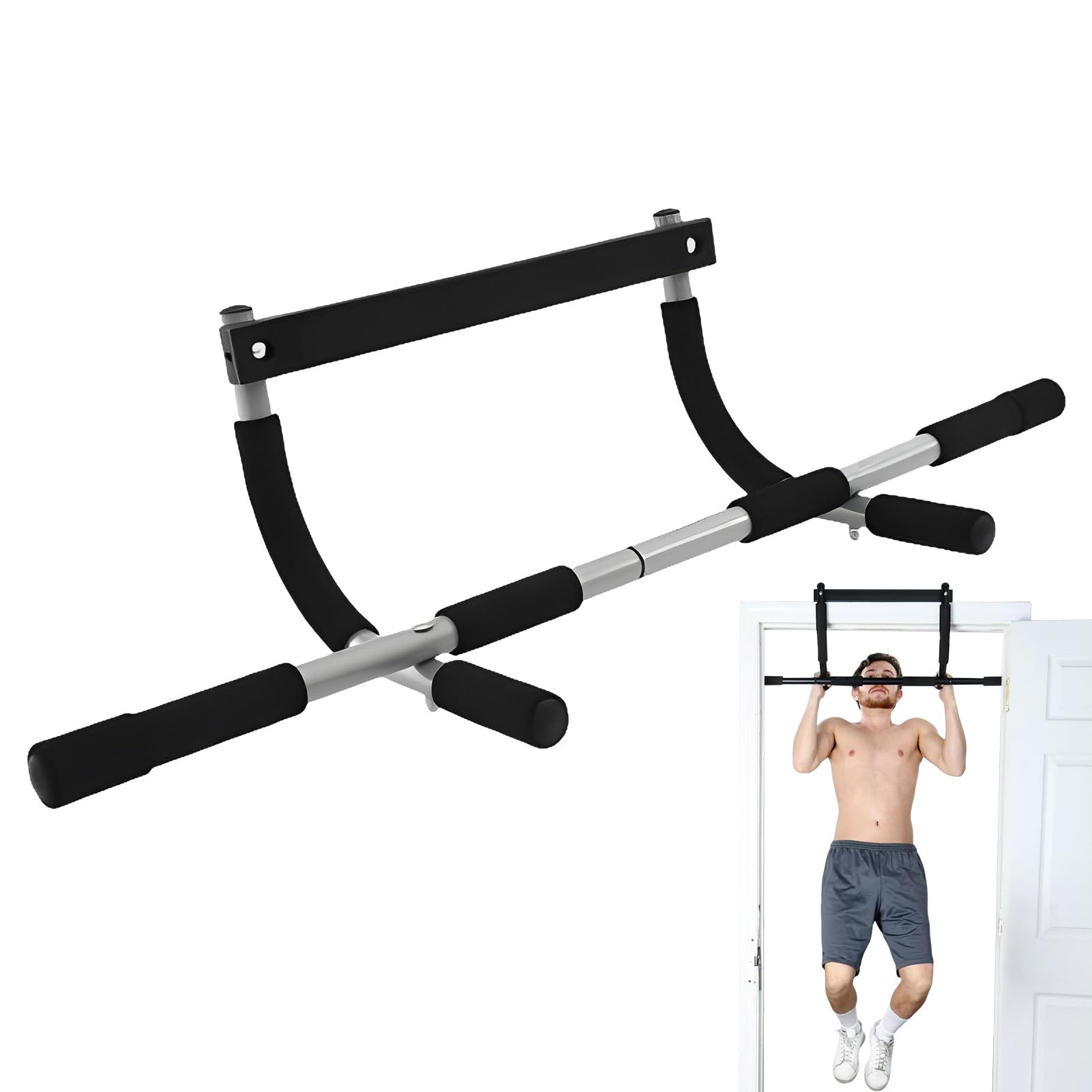 Door Frame Pullup Bar - Upper Body Fitness Workout Bar For Strength, Heavy Duty Carbon Steel With Foam Grips, Hangable For Home Gym For Effective Fitness Trainer 36 Inch Wide Portable