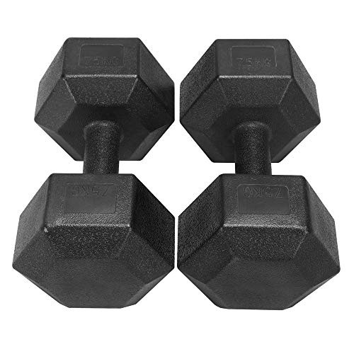 Yaheetech Set di 2 Manubri Esagonale per Palestra Casa in Ferro e Pvc Antiscivolo Nero 2 Pezzi x 7,5 kg