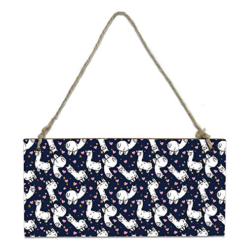 Cycoshower Wall Hanging Decoration Cute White Alpaca With Pink Love Hearts And Stars Rustic Wood Plaque Wall Signs Farmhouse Home Decor For Door Indoor Outdoor #TOP22