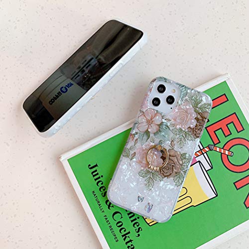 Qokey Compatible With Iphone 12 Case Compatible With Iphone 12 Pro Case 6.1 Inch 2020 Flower Case For Men Women Girls With 360 Degree Rotating Ring Kickstand Soft Tpu Shockproof Cover Brown Floral #TOP2