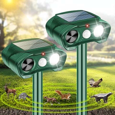 Jahy2Tech Animal Repellent Outdoor Deer Repellent Ultrasonic Cat Repellent with Motion Sensor & Strobe Flashing Light,Skunk Rabbit Raccoon Repellent Solar Animal Repeller Deterrent for Garden,2 Pack Cover