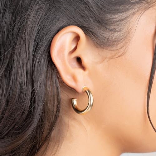 Barzel 18K Gold Plated Chunky Open Hoop Earrings for Women, Trendy Gold Hoop Earrings, 20mm-50mm, 5mm Thick, 4 Sizes, Made in Brazil, High Polish Finish2