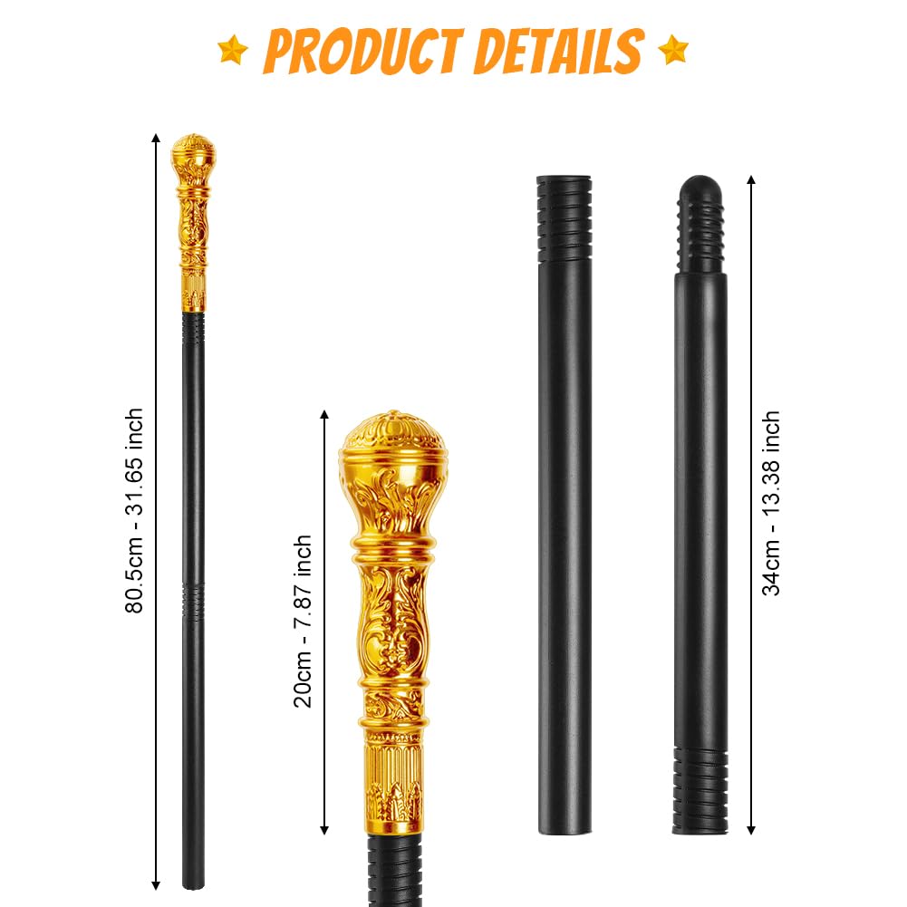 AUYAO Round Scepter Creative Three Section Wand Halloween Prop Cane for Christmas Carnival Cosplay Stage Performances and Parties Costume Prop(Gold-80cm) - Image 2