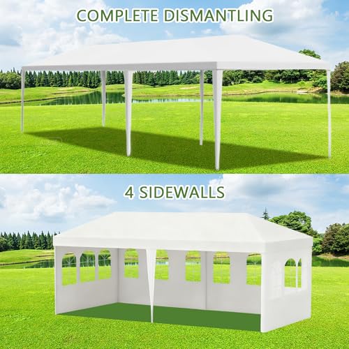 Image of 10' x 20' White Gazebo Canopy Tent Featuring 4 Removable Sidewalls, Outdoor Shade Shelter with Transparent Windows, Ideal for Parties, Backyard, Birthdays, Events, Gatherings, Patio, Birthday