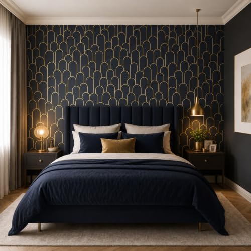 Image of FOKRIM Wallpaper for Walls Sticker Peel and Stick Removable Self Adhesive Waterproof Wall Paper for Home Kids Room Play Room (Black Glod)