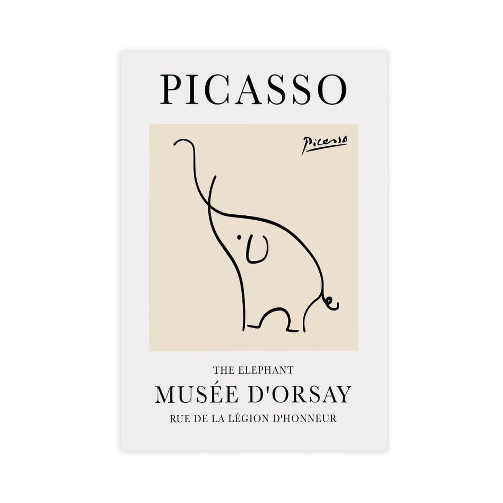Elephant Sketch Line Drawing Esquisse L'éléphant by Pablo Picasso Exhibition Art Wall Decoration Poster Family Bar Restaurant Garage Cafe Art Sign Gif