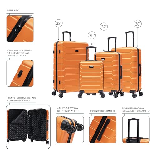 Image of InUSA TREND Luggage with Spinner Wheels | Durable Lightweight Hardside Suitcase, Travel Sets with Handle and Trolley | (20in, 24in, 28in, 32in) 4 Piece Set | Orange