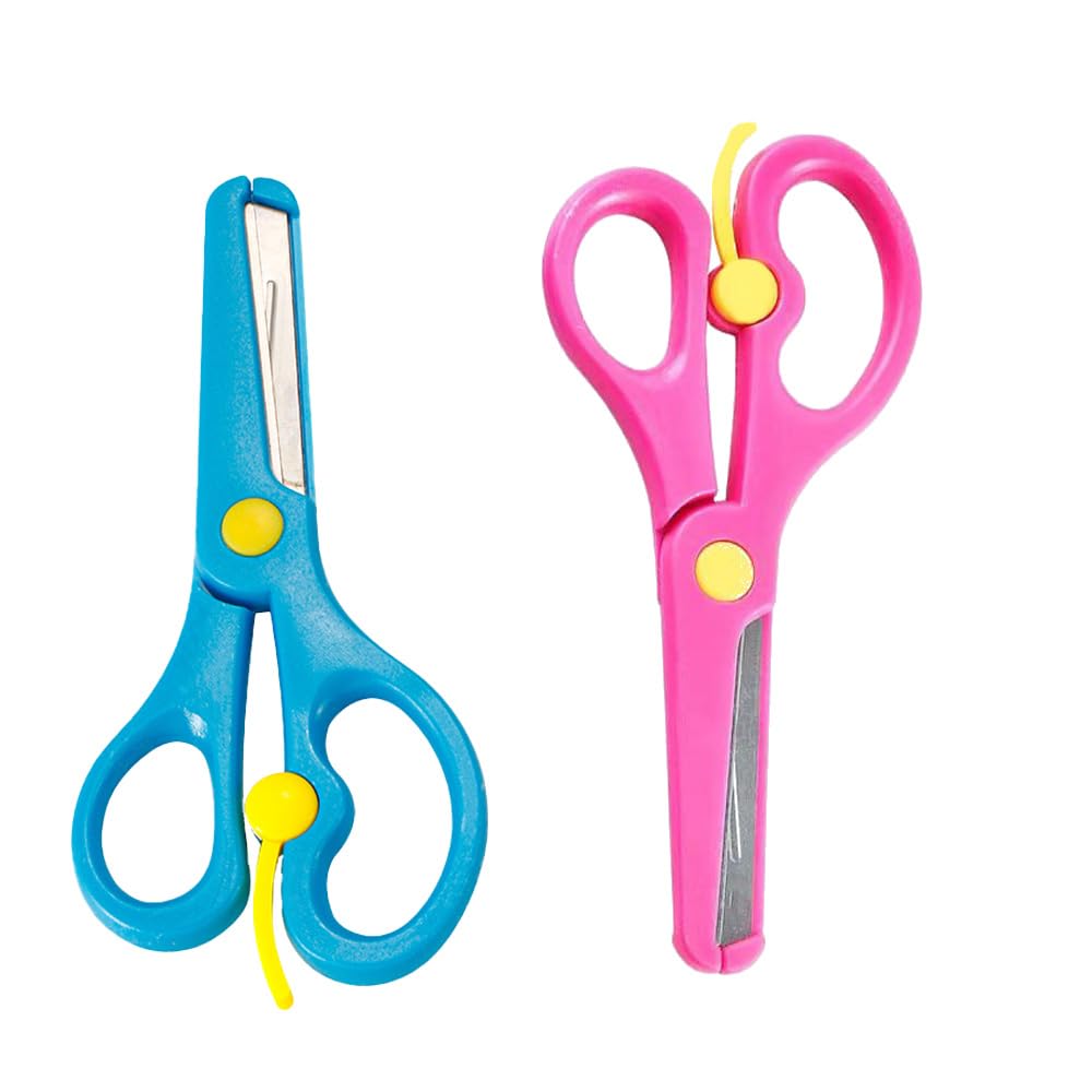 Tijeras Niños, Tijeras Escolares, Paquete de 2Tijeras Niños, Tijeras Redondas, Tijeras para Niños Principiantes, Tijeras de Plastico, Adecuado para Jardín de Infantes