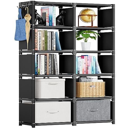 Mavivegue Bookcases: Black Cube Book Shelf, 10 Cube Tall Storage