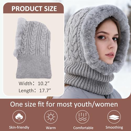 Image of Winter Fleece Balaclava Warm Men Hood Hat Knitted Hooded Scarf for Women Unisex Skull Cap