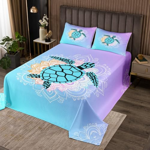 jejeloiu Kids Sea Turtle Quilted Coverlet Queen Size, Ocean Bedspread Reptile Tortoise Coverlet Set Boys Girls Teens Bedroom Decor 3Pcs