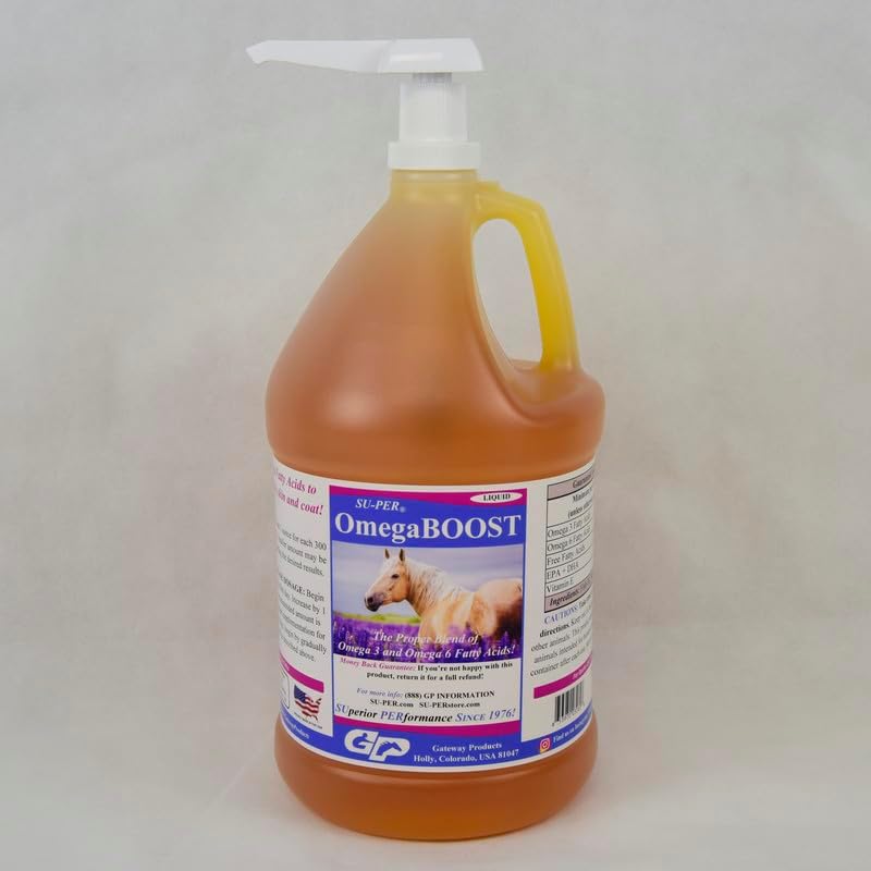 SU-PER OmegaBOOST Fish Oil for Horses - Premium Omega 3 and Omega 6 Fatty Acids Supplement - Supports Healthy Skin & Coat - 1 Gallon + Pump