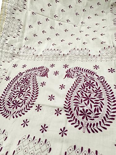 Image of SHRISTI CLOTHINGS Women's Hand Embroidered Cotton Silk Kantha Stitch Saree with Blouse Piece (SB430324 TWD84)