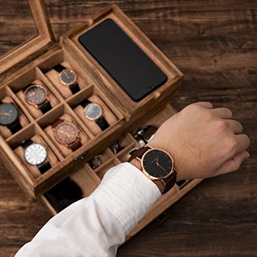 Pinzoveco Watch Box Organizer For Men, 6 Slot Watch Case For Men Display & Storage Watch, Solid Wood Jewelry Box For Men, Gift For Boyfriend Fathers Day Birthday Gifts (Carbonized Brown) #TOP4