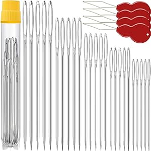 50 Pack Premium Large Eye Needles for Hand Sewing with Needle Threaders, Assorted Sizes, Embroidery Needles for Hand Sewing, Sewing Needles Large Eye, Big Eye Needle