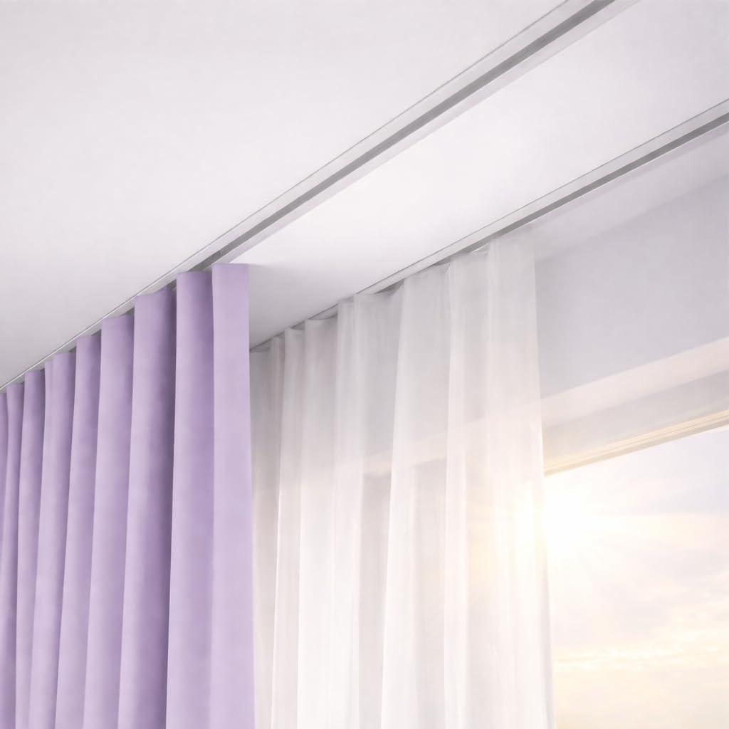 white recessed ceiling curtain track 5'/ 7'/ 10'/ 12'/ 14', ultra-thin silent aluminum curtain rail for bedroom room/bay window/hotel - drop ceiling hidden curtain tracks (without curtains & hooks)