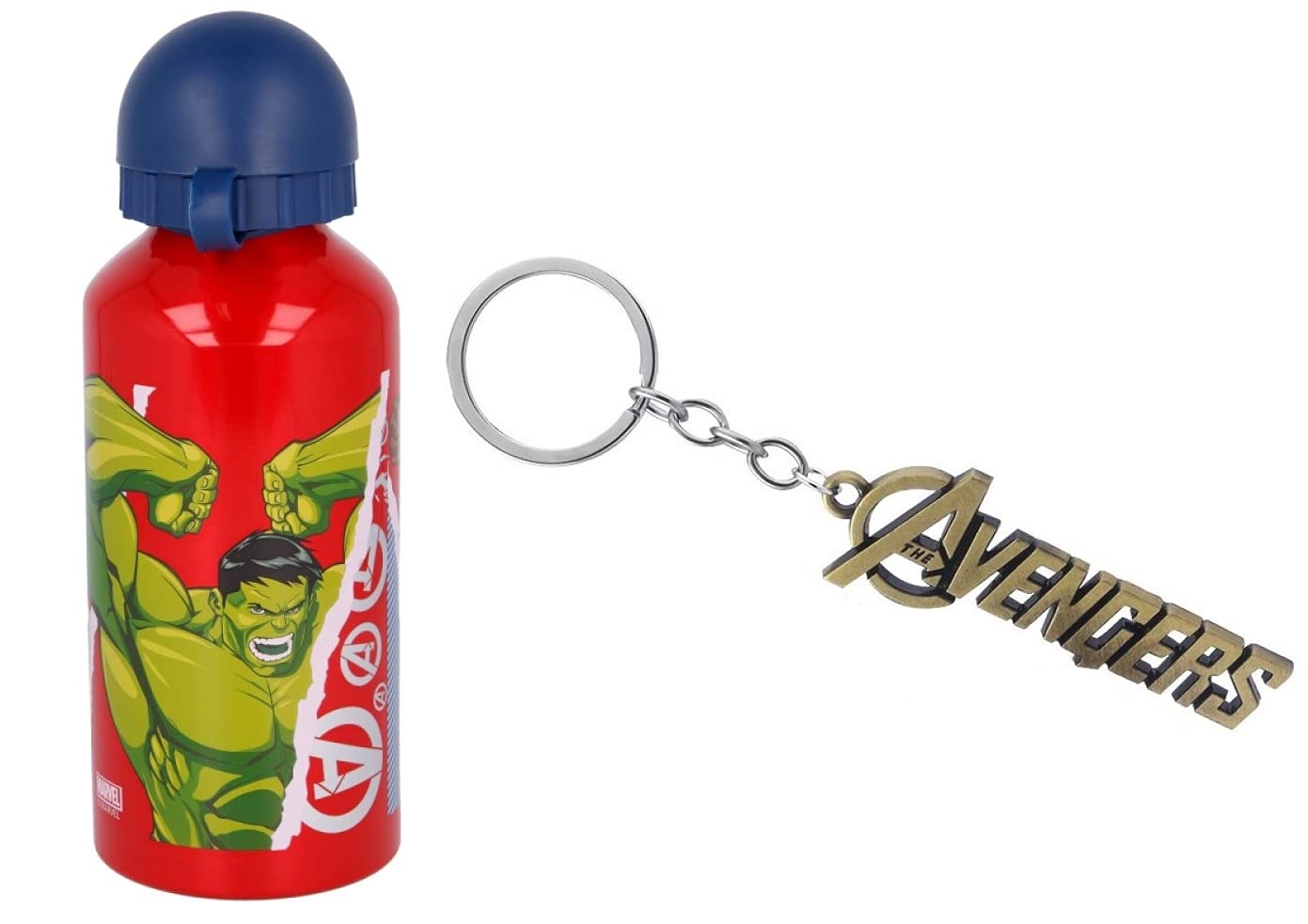 Storline Avengers Aluminium Sports Bottle 400Ml - Holiday, Back To School Water Drinking Kids Lunch Children Includes Avengers Keyring