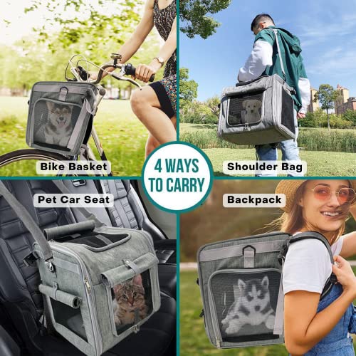 Dog Bike Basket, Expandable Soft-Sided Reflective Pet Carrier Backpack With 4 Open Doors, 4 Mesh Windows For Medium Small Dog Cat Puppies (Grey) #TOP5