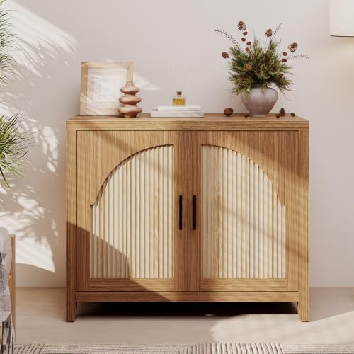 Bestier 37" Fluted Sideboard Buffet Cabinet with Storage, English Oak