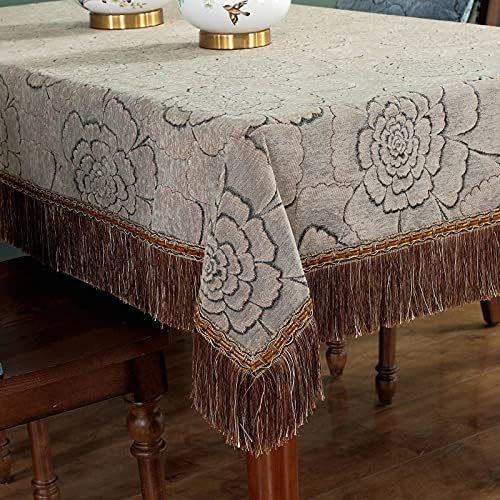 Rectangle Tablecloth, Thick Chenille European Style Tassel Table Cover Washable Table Protector for Kitchen Dining Room Home Decoration-Blue-green-140X140cm(55X55in)