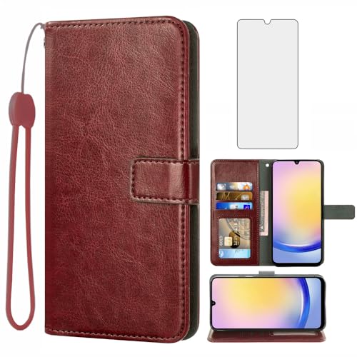 Étui portefeuille Samsung A25 5G en cuir avec porte-cartes et protection écran