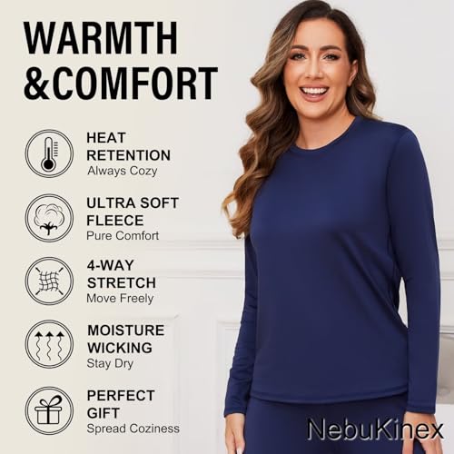5 Pack Long Sleeve Thermal Shirts for Women Ultra Soft Fleece-Lined Crew Neck Workout Baselayer Tops2