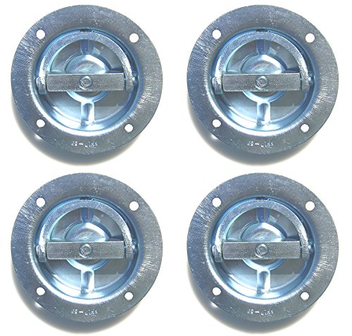 Pit Posse 11007-4 Four Cargo Trailer Recessed Rotating D Ring Floor Rope Anchor 5th Wheel Toy Hauler Snowmobile Towing Accessory