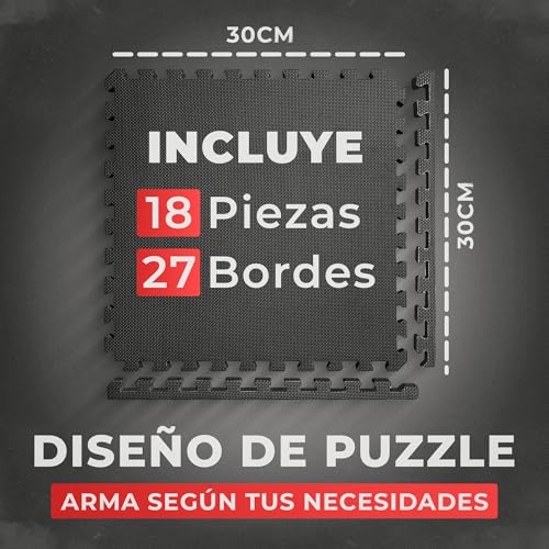 JUPPLIES - Suelo Gimnasio 30x30x1cm - Esterilla Puzzle Fitness de Goma para Suelo - Alfombra Protectora para Gimnasio en Casa - Tatami en Puzzle - Imagen 4